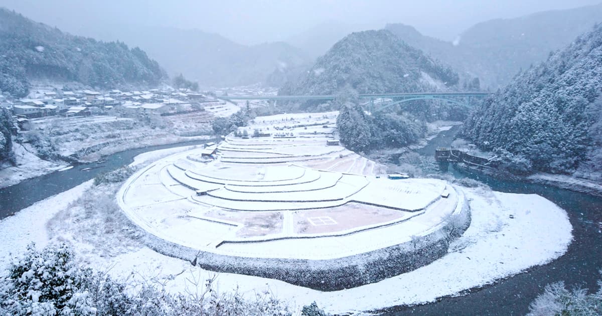 冬の雪かぶる「あらぎ島」
