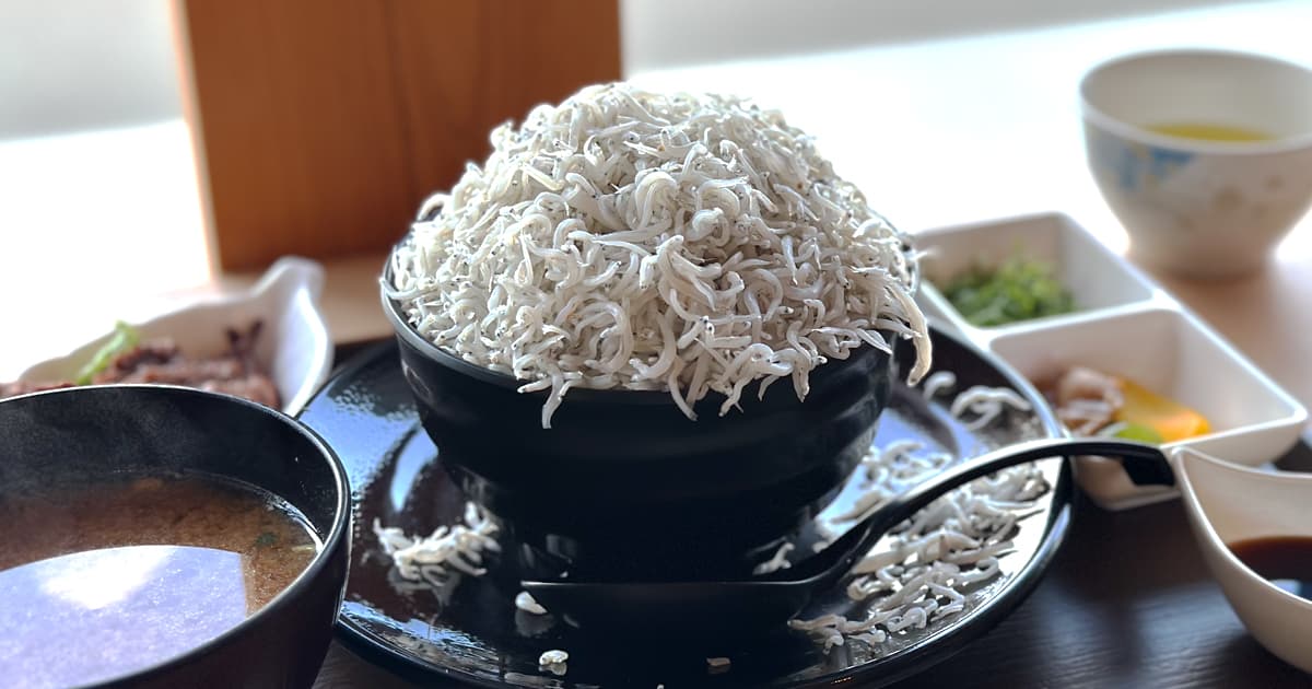 うたせ食堂のしらす丼セットには、有田の郷土料理のほねく天付き