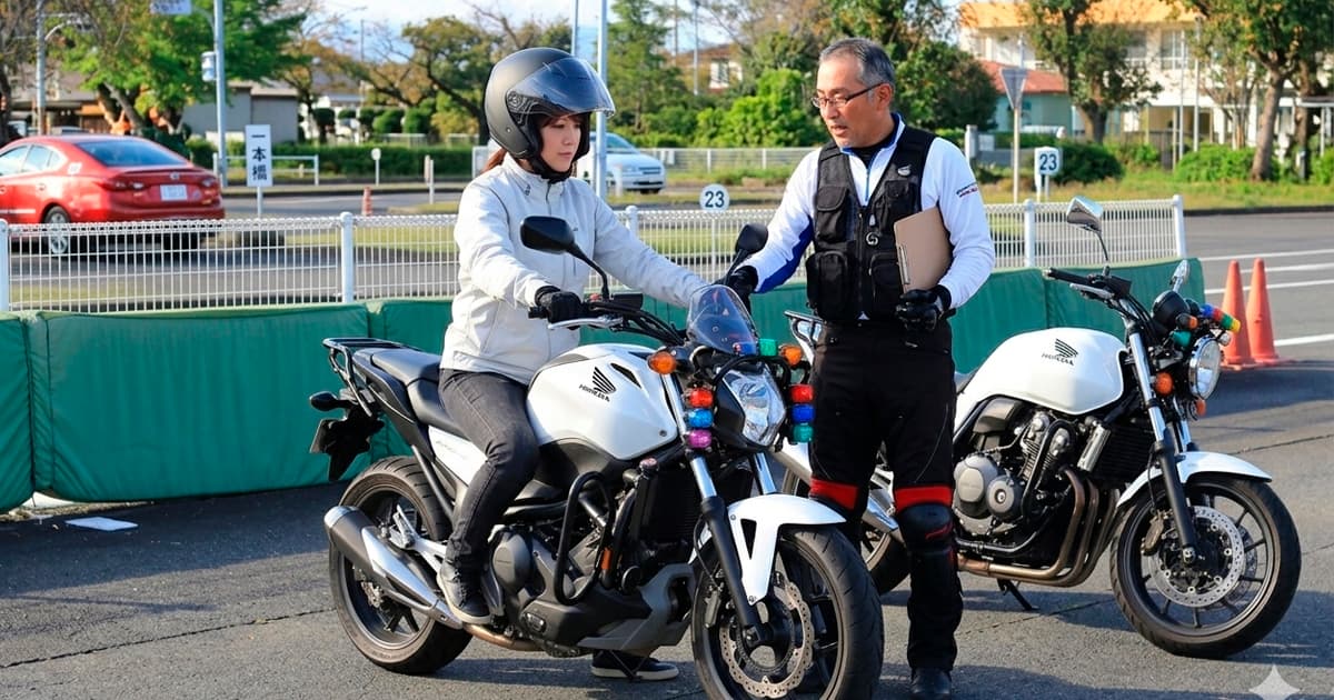 二輪免許取得｜教習車に乗る女性ライダー