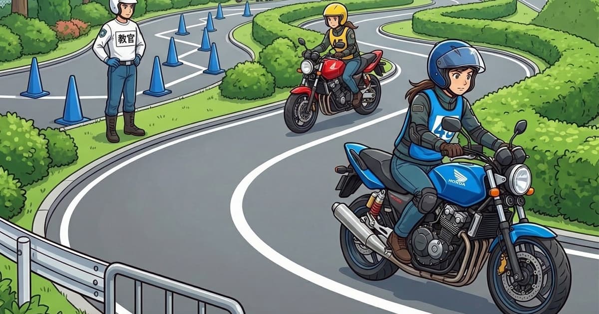 二輪免許|コース内を颯爽と走る教習生
