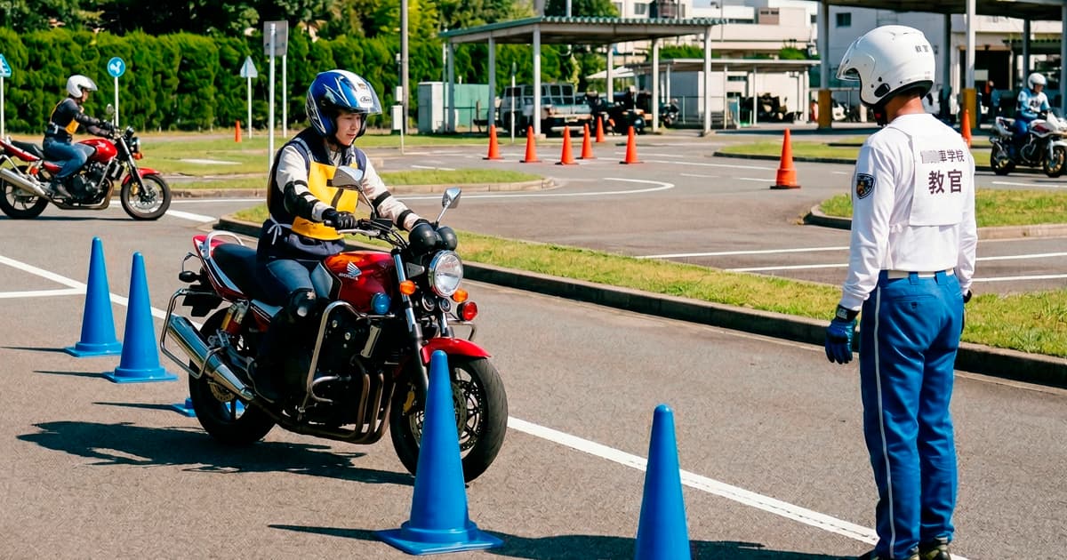 二輪免許の教習風景|真剣に教習を受ける女性ライダー