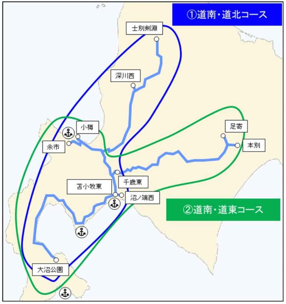 ツーリングプラン｜① 道南・道北コース　② 道南・道東コース