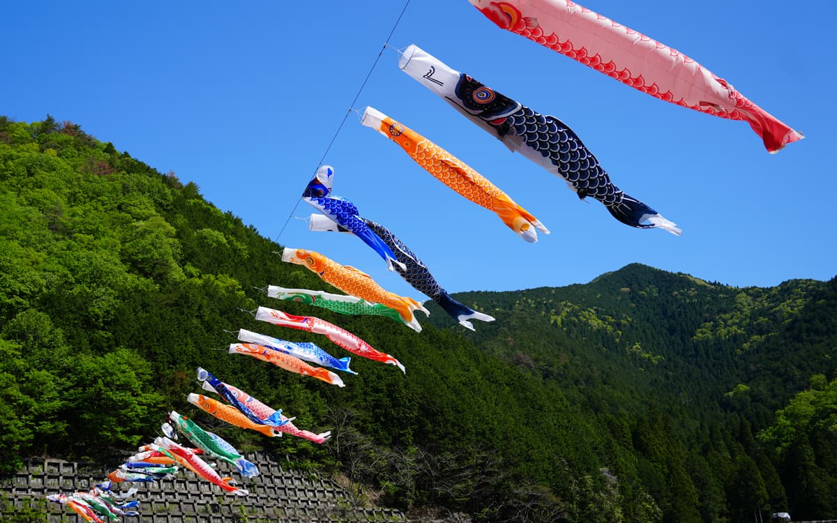 白井大町藤公園の風にそよぐ鯉のぼり