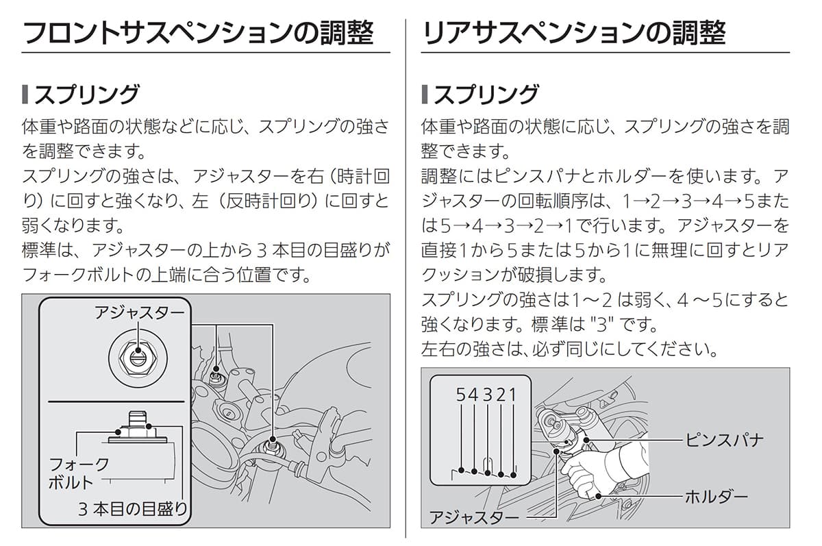 CB400SF｜取扱説明書｜リアサスペンションの調整