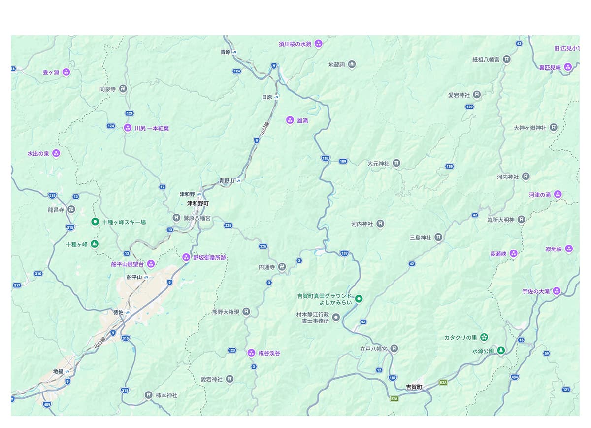 Googleマップ表示｜ツーリングマップル中国・四国「42 津和野」のページとGoogleマップの表示比較